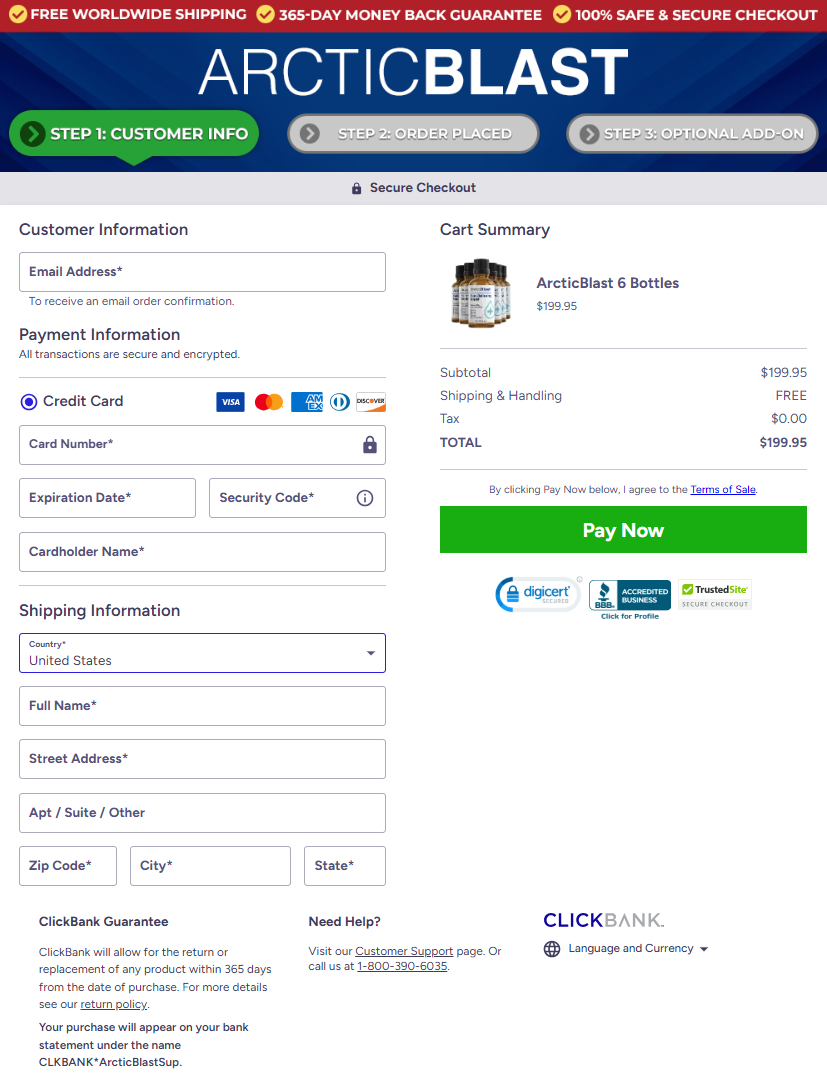 Arctic Blast Official Website Secure Order Page